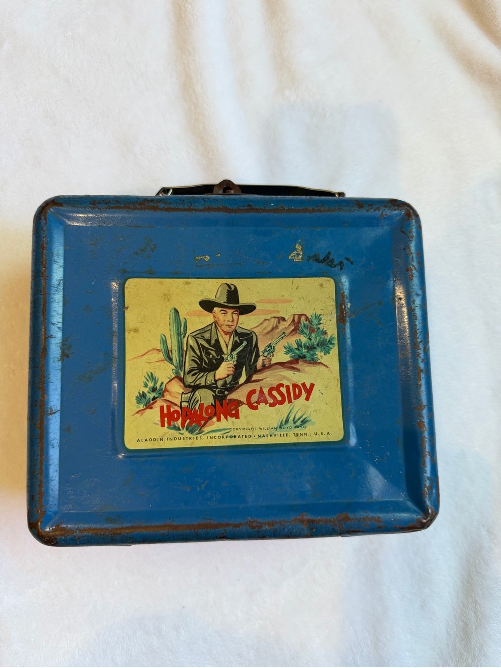 VINTAGE 1950 Hopalong Cassidy Blue Metal Lunchbox